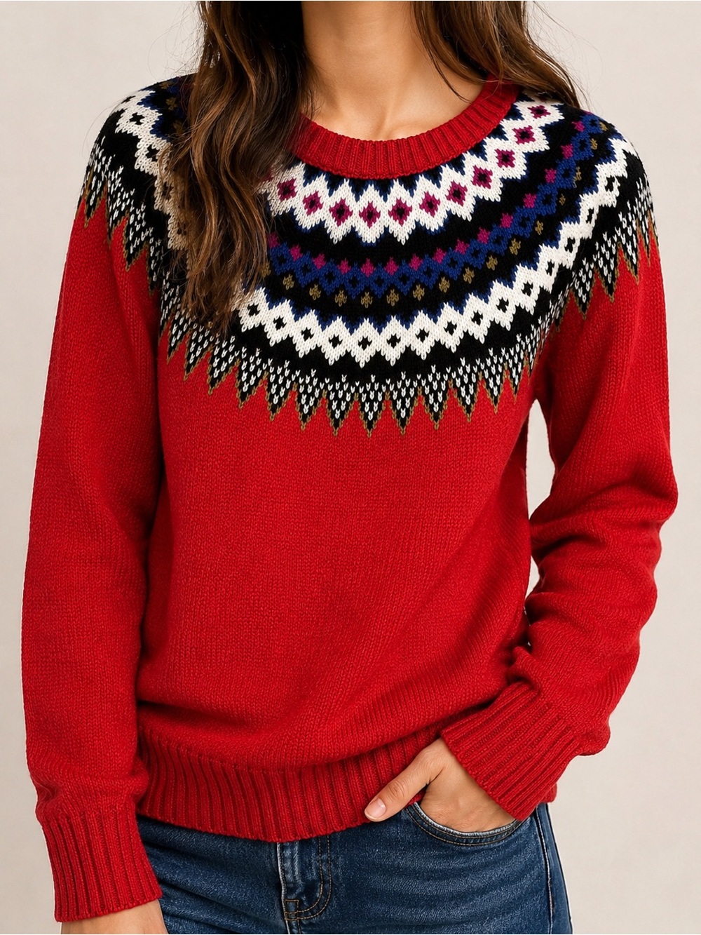 Old Navy Red Fair Isle Nordic Holiday Sweater Women’s L